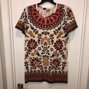 Farm Rio x Anthropologie Aztec Paisley Boho Short Sleeve Tee Shirt Dress sz L
